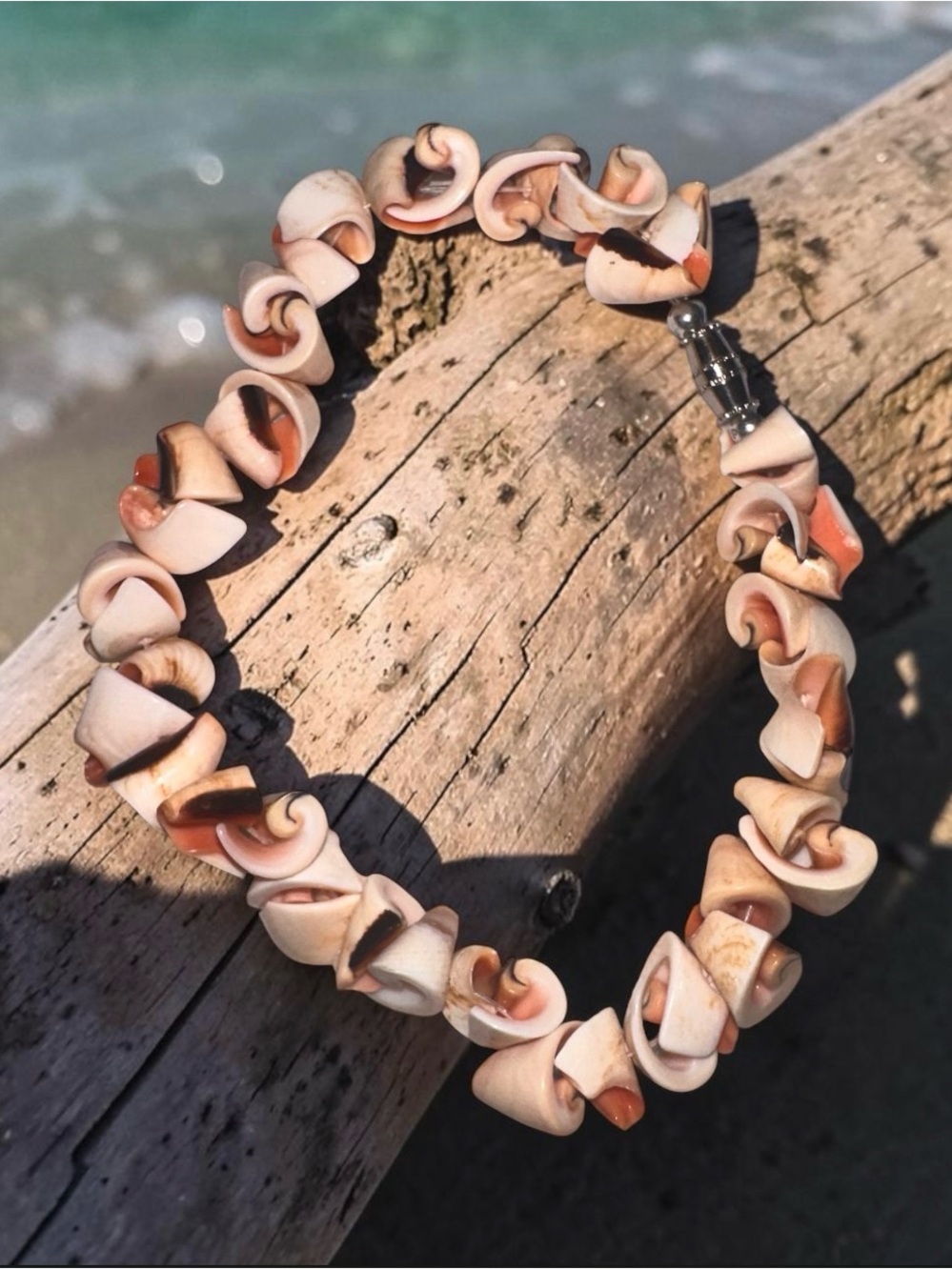 Handcrafted Pink and Brown Shell Twist Necklace - Picture 1 of 6